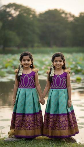 Laxmi Lotus Gown Jaquard Indian kids wear manufacturers